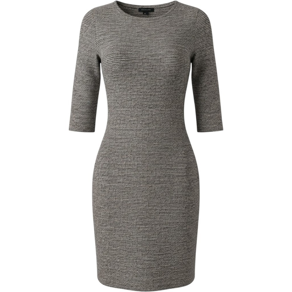 Tahari Womens Black White Textured Knit Sheath Dress Elbow Sleeve Size Small